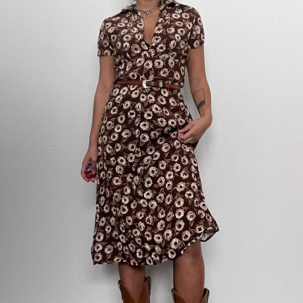 Brown floral midi dress brown
